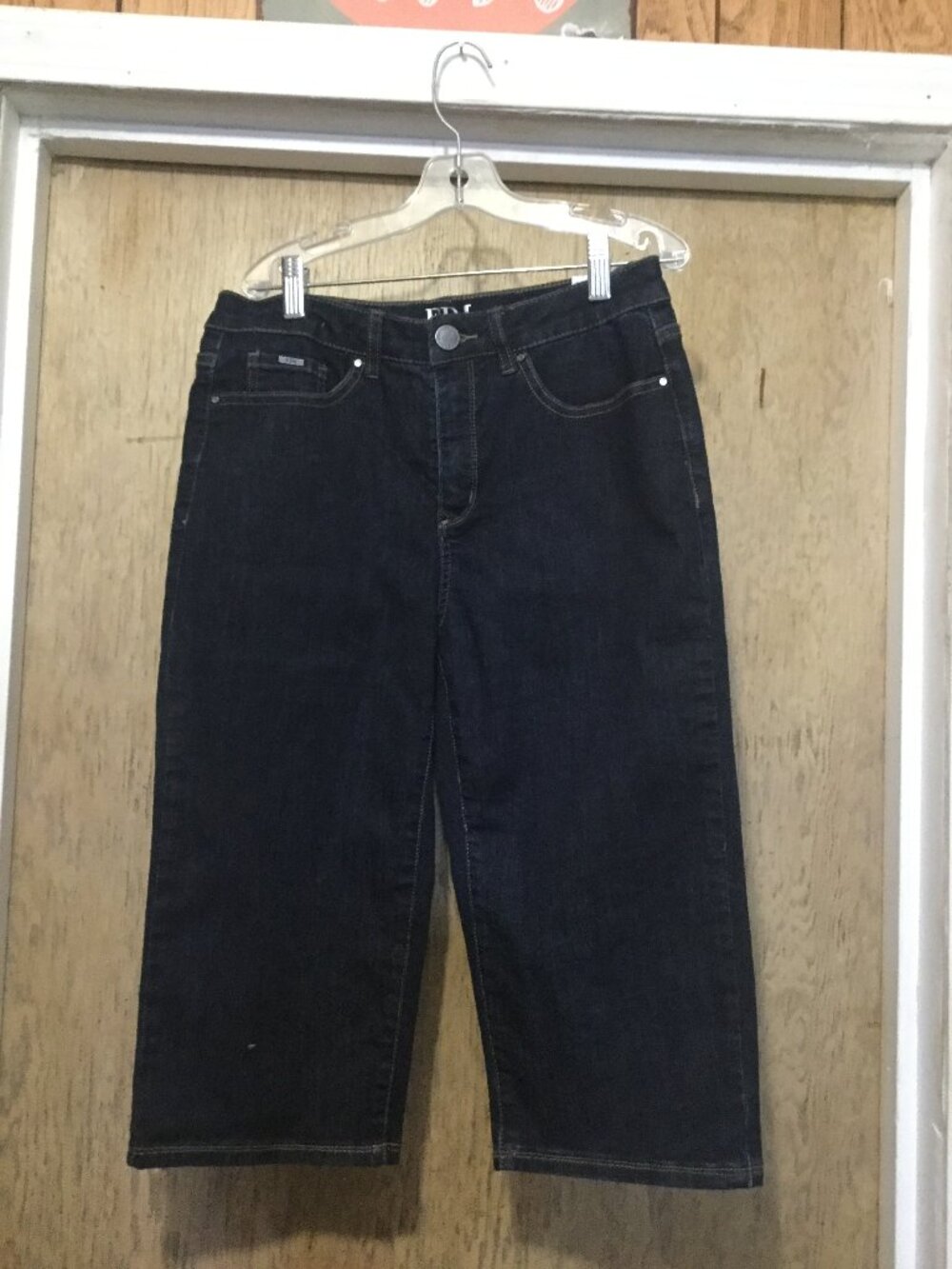 FDJ dark wash denim shorts longer length size 8 waist is 14.5 across inseam 16"
